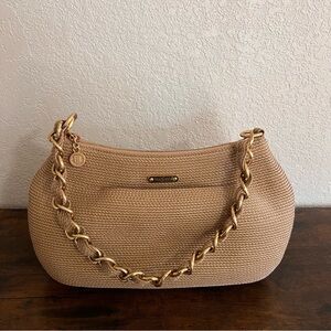 ERIC JAVITS Raffia Straw Boho Handbag with Braided Chain Strap READ DESC